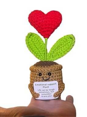 Crochet Puffy Heart Flower Mini Potted Plant Artisan Emotional Support Decor